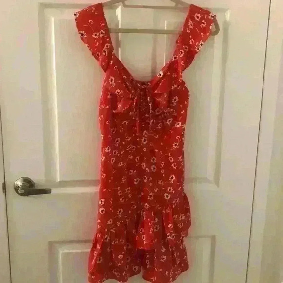 On the Patio Red Floral Print Ruffled Mini Dress - Picture 5 of 9